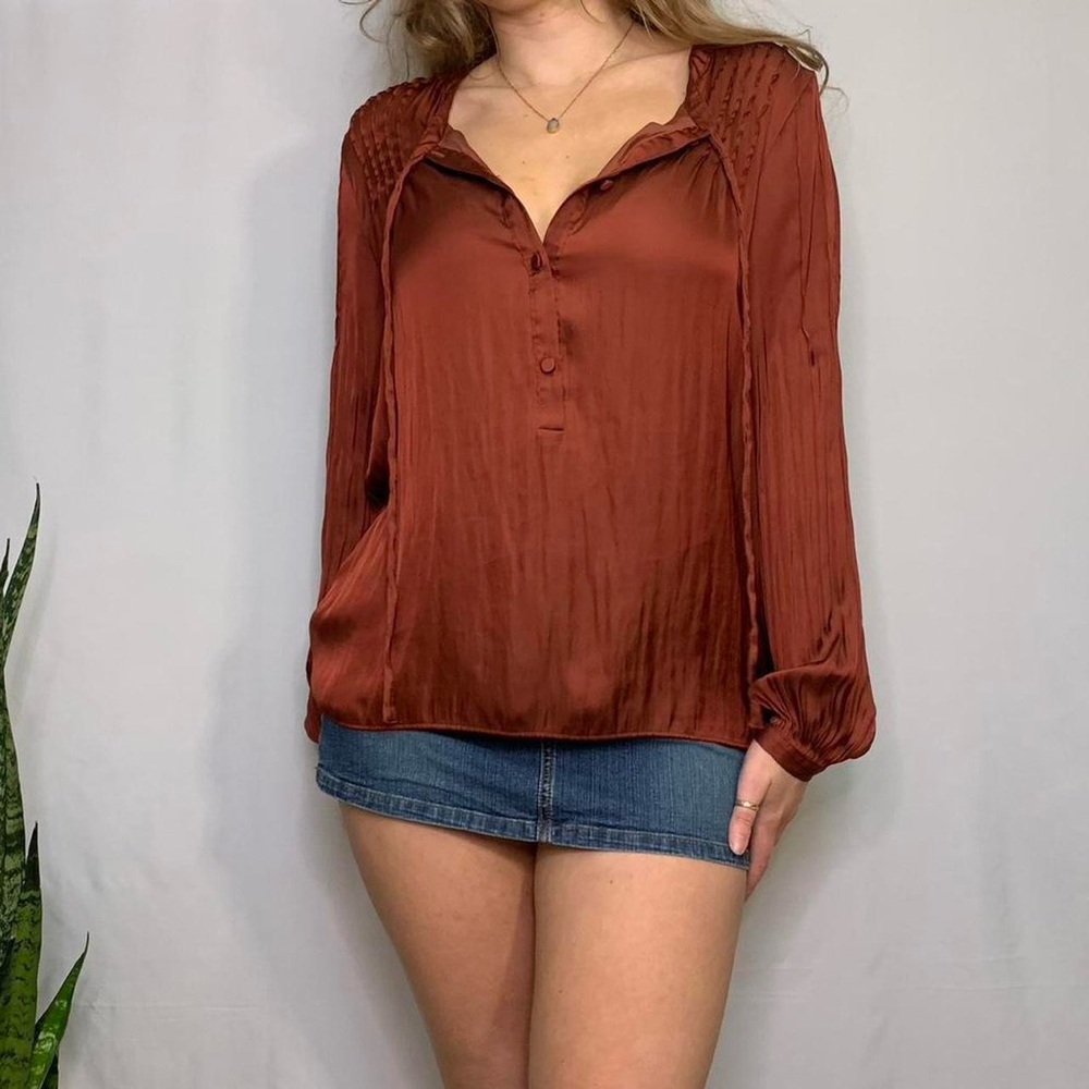 J. Crew Rust Long Sleeve Blouse Satin Womens Size Small
